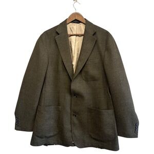 T Harris London Blazer Mens Sz 42L Brown Green Lambswool Patch Pocket Sport Coat